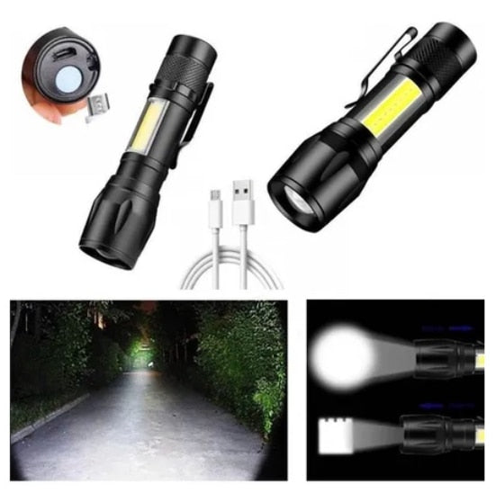 Mini Lanterna LED Recarregável com Zoom e 3 Modos de Luz | SuperLed