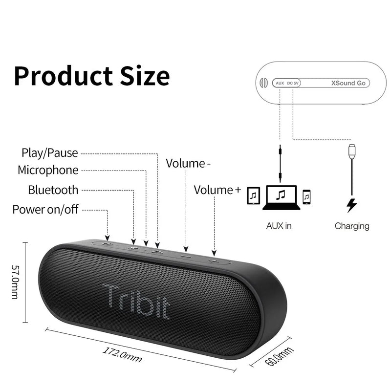 Alto-falante Tribit XSound Go Bluetooth Portátil IPX7